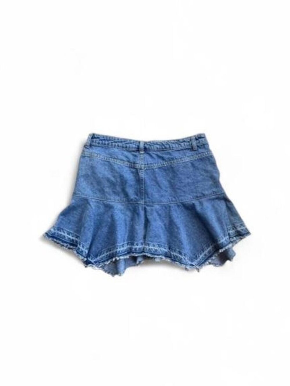 Cider Denim Ruffle Mini Skirt – Y2K Low Rise Tiered Frayed Hem (Size XL) - Picture 3 of 5